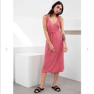 & other stories red gingham midi dress